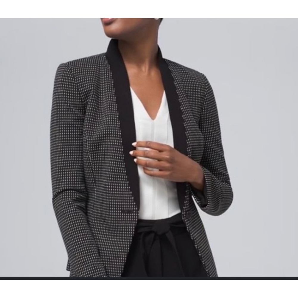 White House Black Market Blazer 10P Black White Geometric Shawl Collar